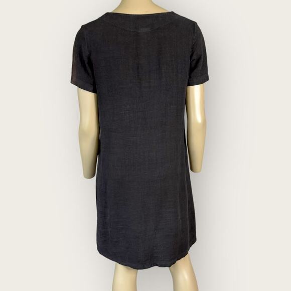 Blue Cactus Vintage 100% Linen Short Sleeve Hand Paint Shift Dress Size PS Black - Picture 2 of 15